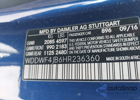 2017 Mercedes-Benz C 300 Luxury/Sport from USA, damaged, VIN WDDWF4JB6HR236360